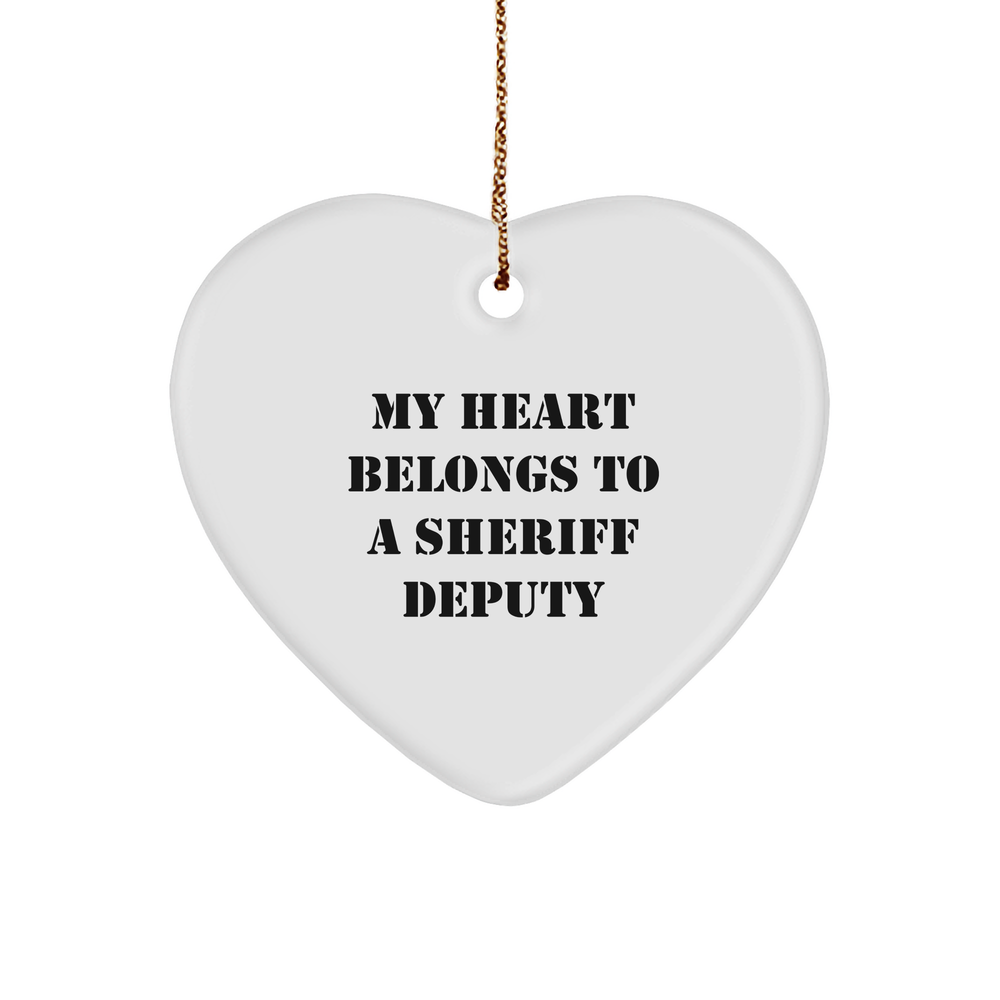 Funny Sheriff Deputy Gifts for Men - My Heart Belongs To A Sheriff Deputy Heart Ornament, Sheriff Deputy Christmas Unique Gifts, Sheriff Deputy Heart Ornament Gifts from Men, Sheriff Deputy Friends - Image 1
