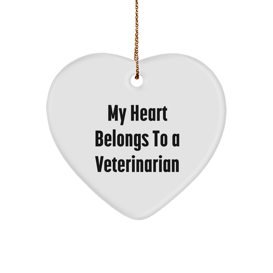 Funny Veterinarian Gifts from Men to Veterinarian Friends - 'My Heart Belongs To A Veterinarian' Heart Ornament for Christmas - Image 1