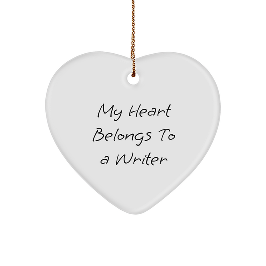 Funny Quote Writer Gifts from Friends for Christmas - My Heart Belongs To A Writer Heart Ornament, Durable MDF with High-Gloss Finish, Perfect for Writer's Home Office or Gift for Writer - Image 1