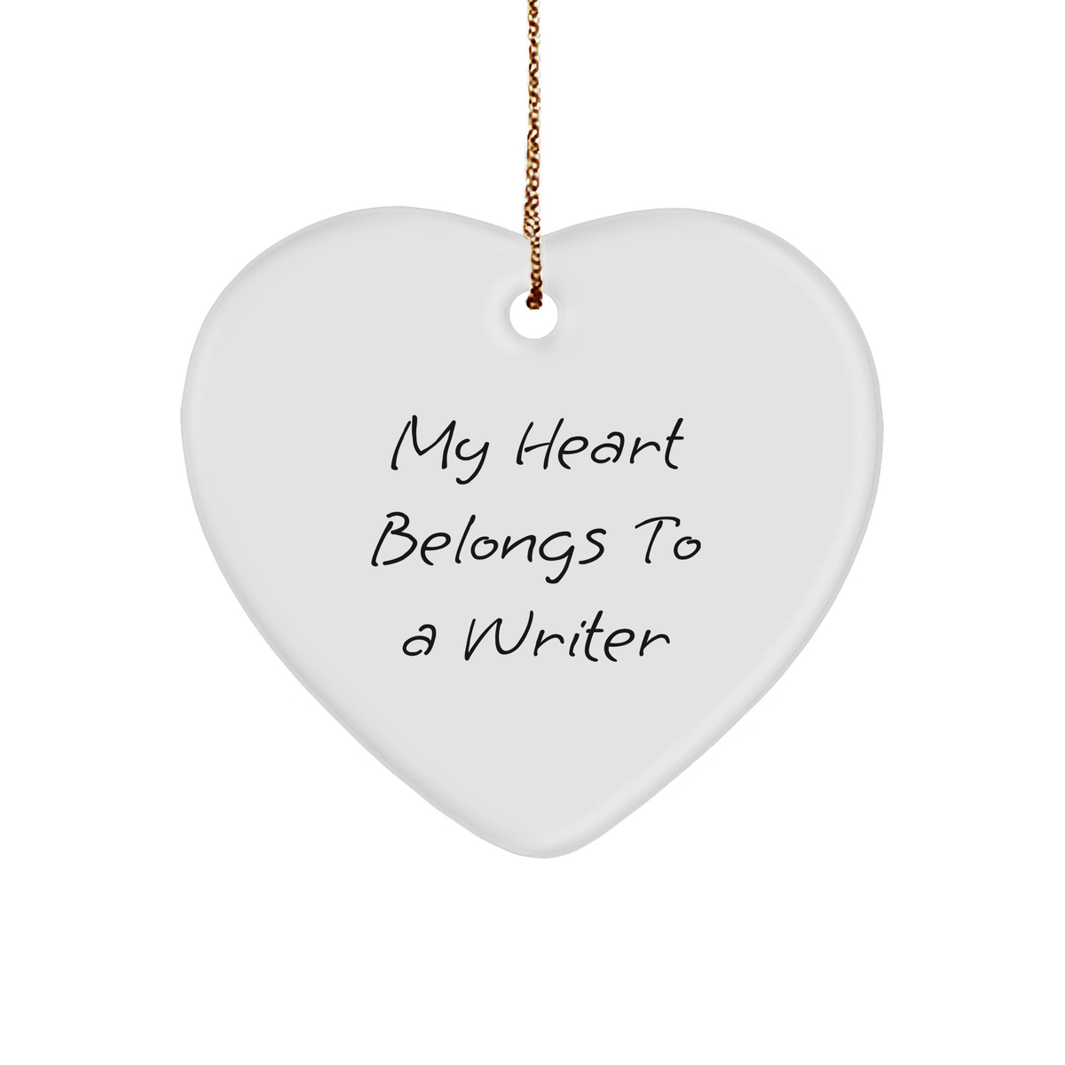Funny Quote Writer Gifts from Friends for Christmas - My Heart Belongs To A Writer Heart Ornament, Durable MDF with High-Gloss Finish, Perfect for Writer's Home Office or Gift for Writer - Image 1
