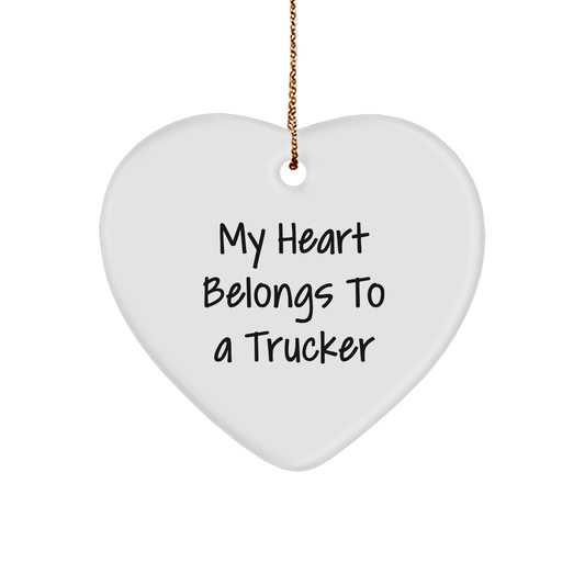 Trucker Gifts from Friends, My Heart Belongs To A, Christmas Unique Trucker Heart Ornament, Perfect for Men - Image 1