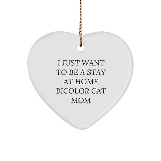 Funny Bicolor Cat Mom Gifts from Friends for Stay At Home Bicolor Cat Mom - Heart Ornament for Christmas - Image 1