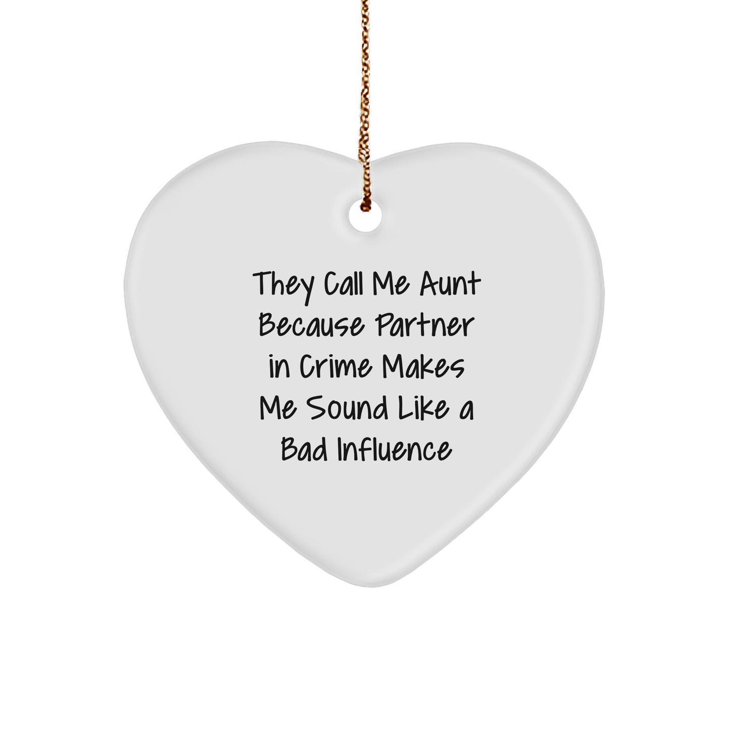 Aunt's Partner in Crime Heart Ornament, Funny Gift for Aunt from Family, Unique Christmas Unique Gift - Image 1