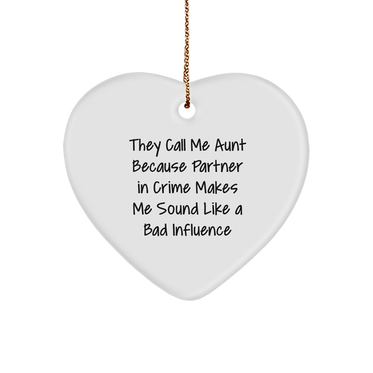 Aunt's Partner in Crime Heart Ornament, Funny Gift for Aunt from Family, Unique Christmas Unique Gift - Image 1