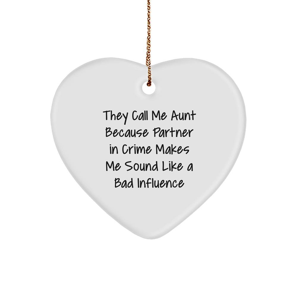 Aunt's Partner in Crime Heart Ornament, Funny Gift for Aunt from Family, Unique Christmas Unique Gift - Image 1