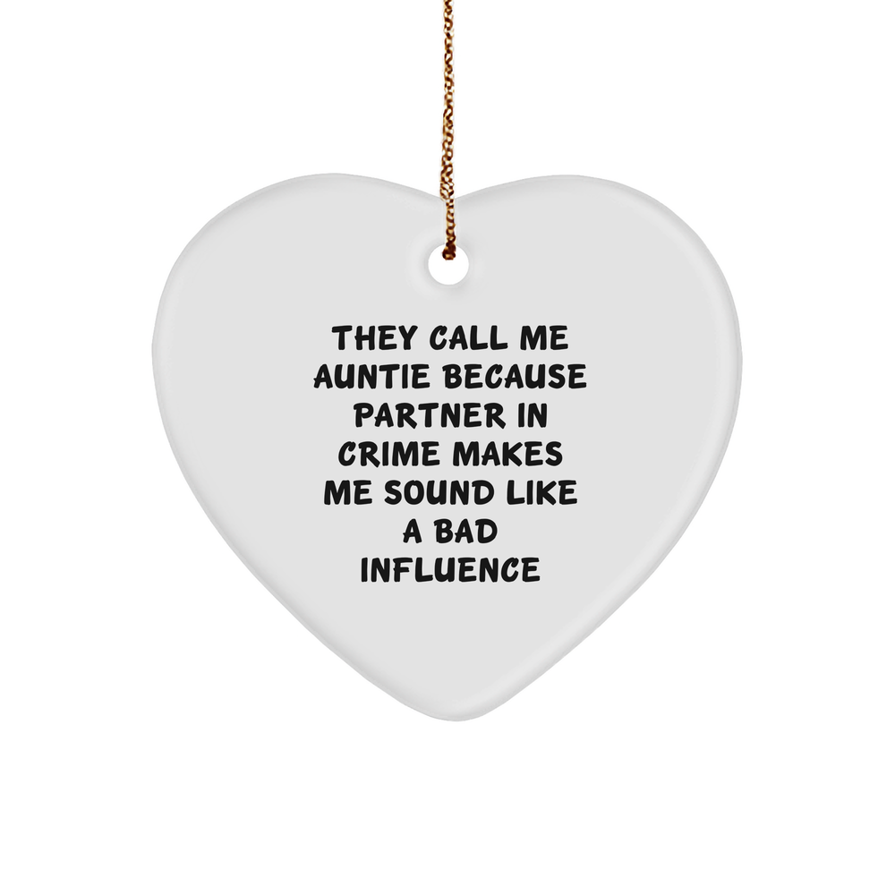 Auntie Heart Ornament, Funny Quote, White, Heart Shaped, Gifts from Aunties to Aunties, Gifts for Aunties, Christmas Unique Gifts - Image 1