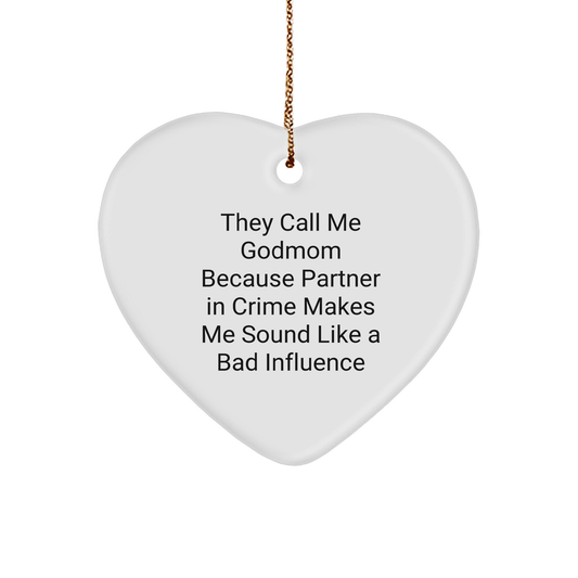 Funny Godmom Heart Ornament, Gifts from Mom to Godmom, Partner in Crime, Christmas Unique Gifts - Image 1