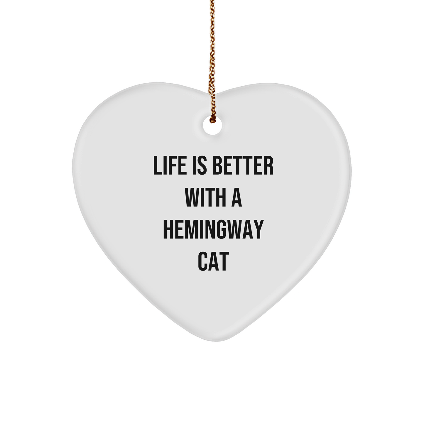 Hemingway Cat Heart Ornament, Funny Gifts from Friends, Christmas Unique Presents for Men or Women - Image 1