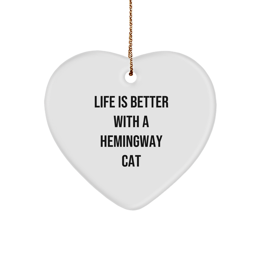 Hemingway Cat Heart Ornament, Funny Gifts from Friends, Christmas Unique Presents for Men or Women - Image 1