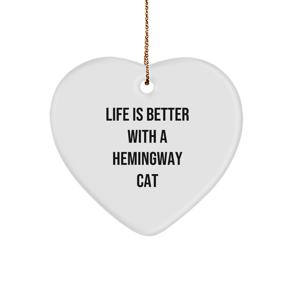 Hemingway Cat Heart Ornament, Funny Gifts from Friends, Christmas Unique Presents for Men or Women - Image 1