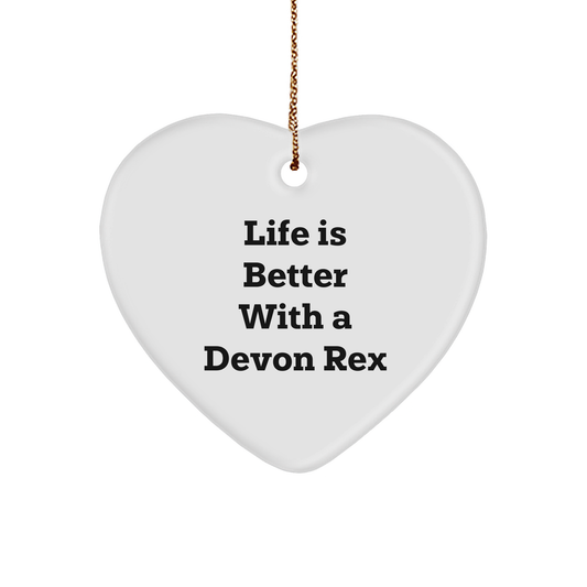 Devon Rex Cat Lover Gifts from Friends, Family, or Coworkers - Heart Ornament with 'Life Is Better With A Devon Rex' Quote, Christmas Unique Presents - Image 1