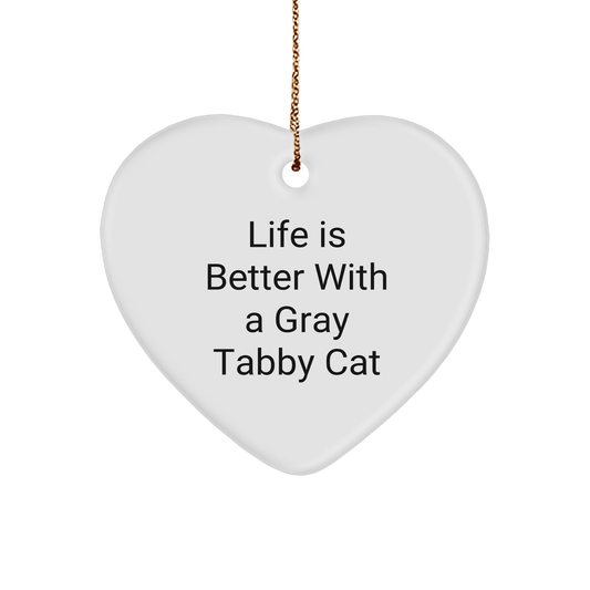 Gray Tabby Cat Love Gifts from Family to Friends, Christmas Unique Heart Ornaments with Funny Quote, Gifts for Gray Tabby Cat Lovers - Image 1