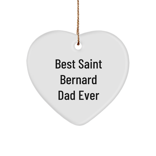 Saint Bernard Dog Heart Ornament, Funny 'Best Saint Bernard Dad Ever' Quote, Christmas Unique Gifts for Men, Women, Family - Image 1