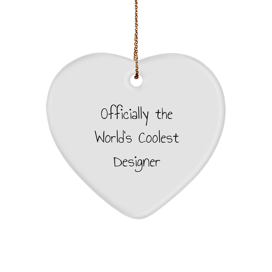 'Gifts from Men to Officially The World's Coolest Designer' - Funny Heart Ornament for Christmas - Image 1