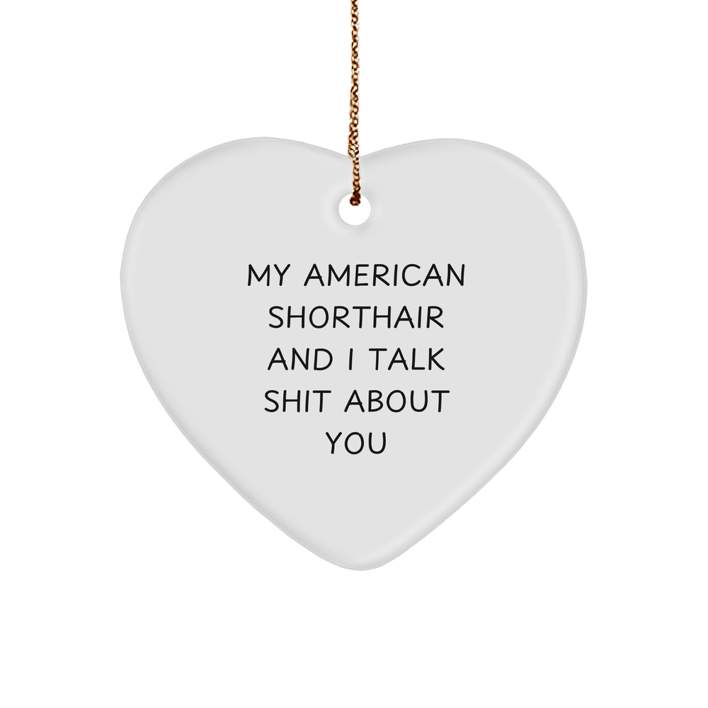 My American Shorthair And I Talk Shit About You Funny American Shorthair Cat Gifts Heart Ornament For Christmas Unique Gifts From Wife To Husband - Image 1