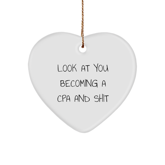 Become a CPA and Shit Funny Heart Ornament Gifts for Newly Certified Public Accountants on Christmas Unique Gifts Inspired by Look At You Becoming A CPA And Shit - Image 1