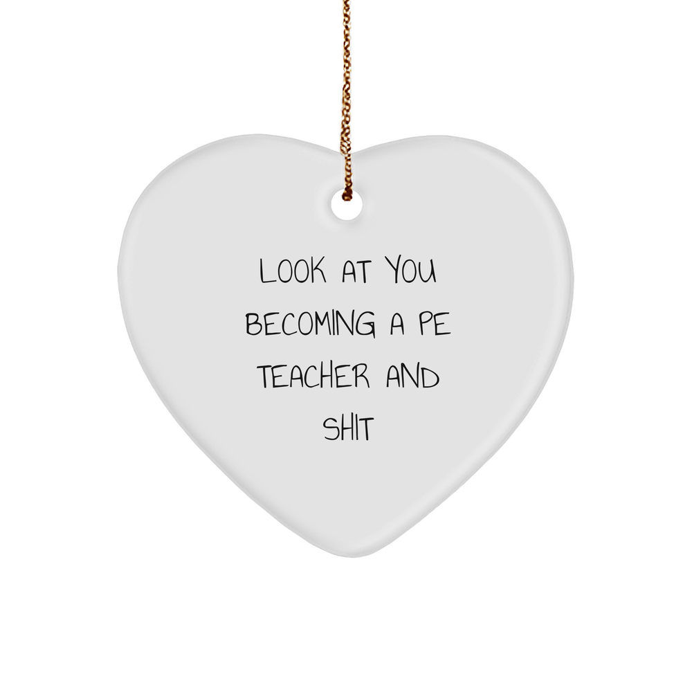Funny PE Teacher Gifts for Men from Friends - Heart Ornament with 'Look At You Becoming A Pe Teacher And Shit' Quote, Christmas Unique Gifts for PE Teacher - Image 1