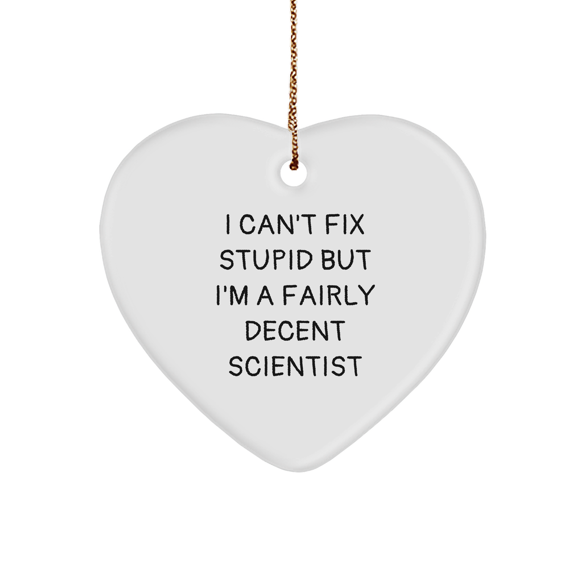 Funny Scientist Gifts for Men from Friends - I Can't Fix Stupid But I'm A Fairly Decent Christmas Heart Ornament - Image 1