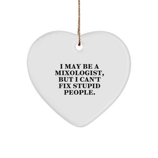Funny Mixologist Heart Ornament Gift from Men to Mixologist, But I Can't Fix Stupid People. Heart Shaped White Ornament for Christmas Decorations (150-200 characters in total) - Image 1