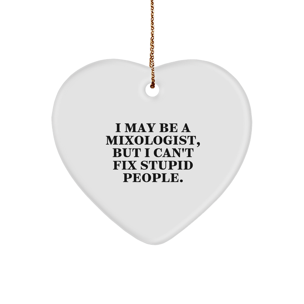 Funny Mixologist Heart Ornament Gift from Men to Mixologist, But I Can't Fix Stupid People. Heart Shaped White Ornament for Christmas Decorations (150-200 characters in total) - Image 1