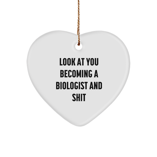 Funny Biologist Gifts for Him Her - Heart Ornament, Inspirational Quote, White Color, Perfect for Christmas - Image 1