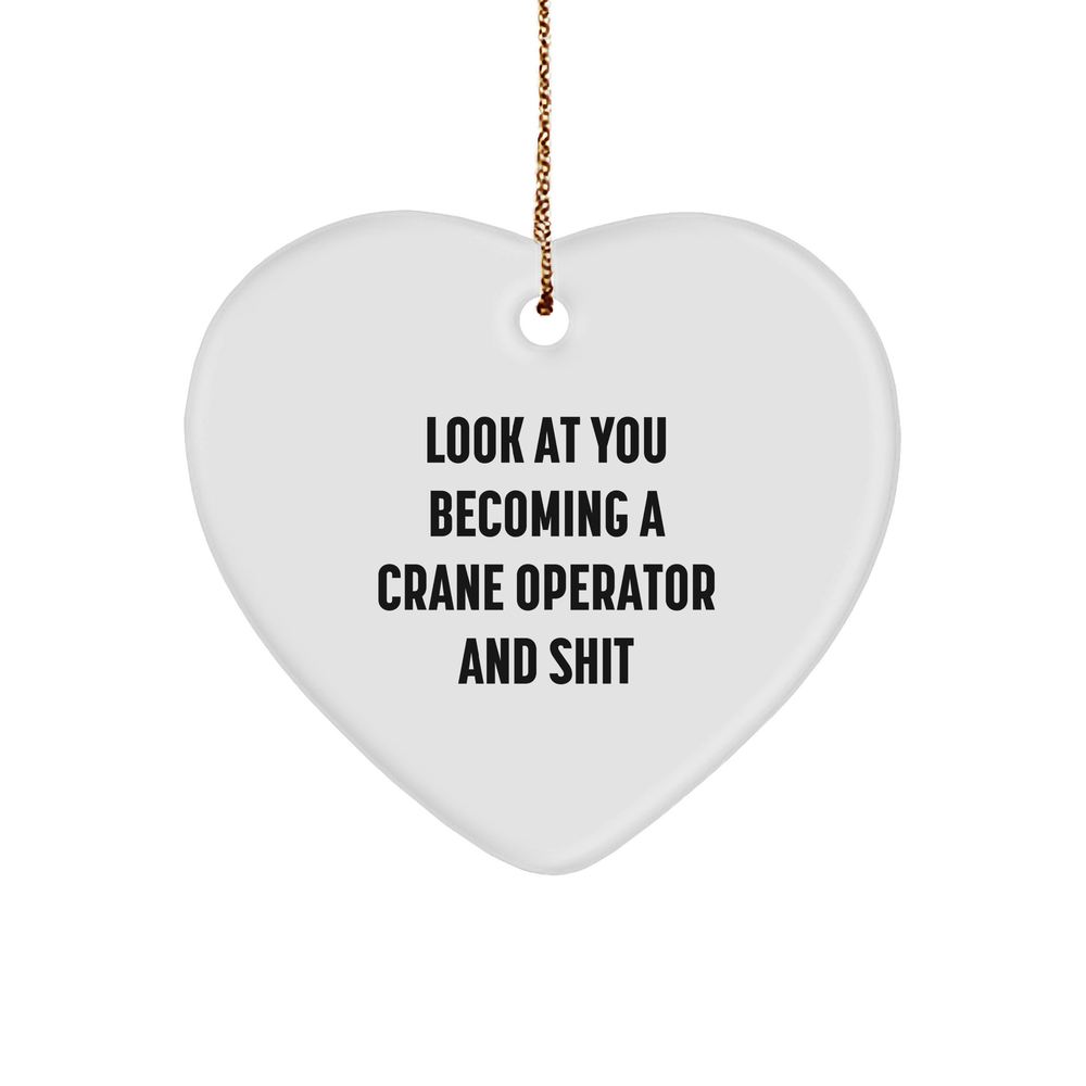 Handcrafted Funny Crane Operator Heart Ornament Gifts for Him, Her, or Friends, Unique Christmas Memorable Presents from Santa, Inspirational Motivational Quote Gifts for Crane Operator Lovers - Image 1