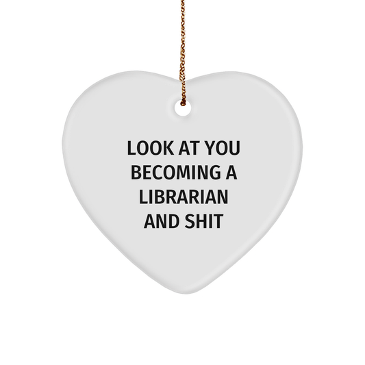 Librarian Heart Ornament, Funny Quote Gift, Gifts from Friends, Gifts for Librarian, Christmas Unique Gifts, White Heart Shaped MDF with High-Gloss Finish - Image 1