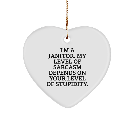 Janitor Gifts from Men, Funny Heart Ornament for Janitor, I'm A Janitor. My Level Of Sarcasm Depends On Your Level Of Stupidity. Christmas Unique Gifts - Image 1