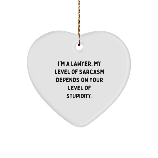 Funny Lawyer Gifts from Friends for Christmas - Heart Ornament with Quote 'I'm A Lawyer. My Level Of Sarcasm Depends On Your Level Of Stupidity.' for Men, Women, Coworkers or Family - Image 1