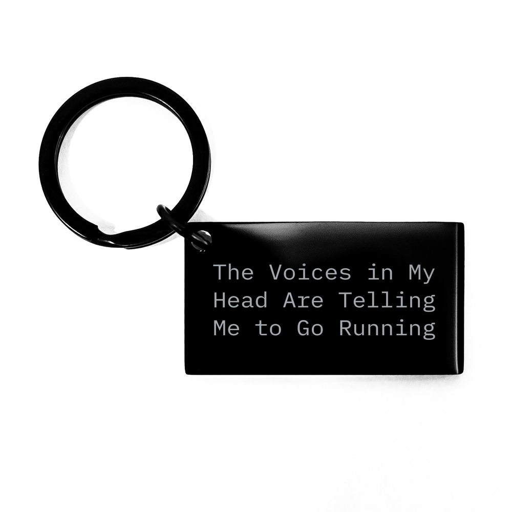 Funny Running Keychain Gifts from Friends for Running Enthusiasts, 'The Voices In My Head Are Telling Me To Go Running' Quote, Unique Stainless Steel Keychain for Men, Fathers Day Unique Gifts - Image 1