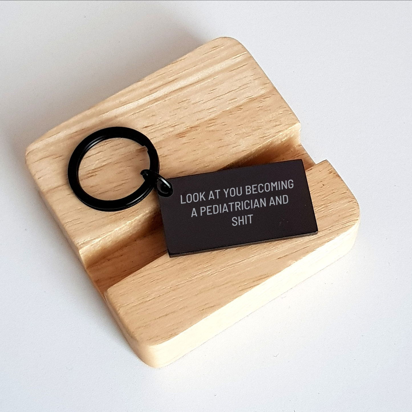 Funny Pediatrician Keychain Gifts from Friends for Graduation, 'Look At You Becoming A Pediatrician And Shit' Engraved Stainless Steel Keychain - Image 2