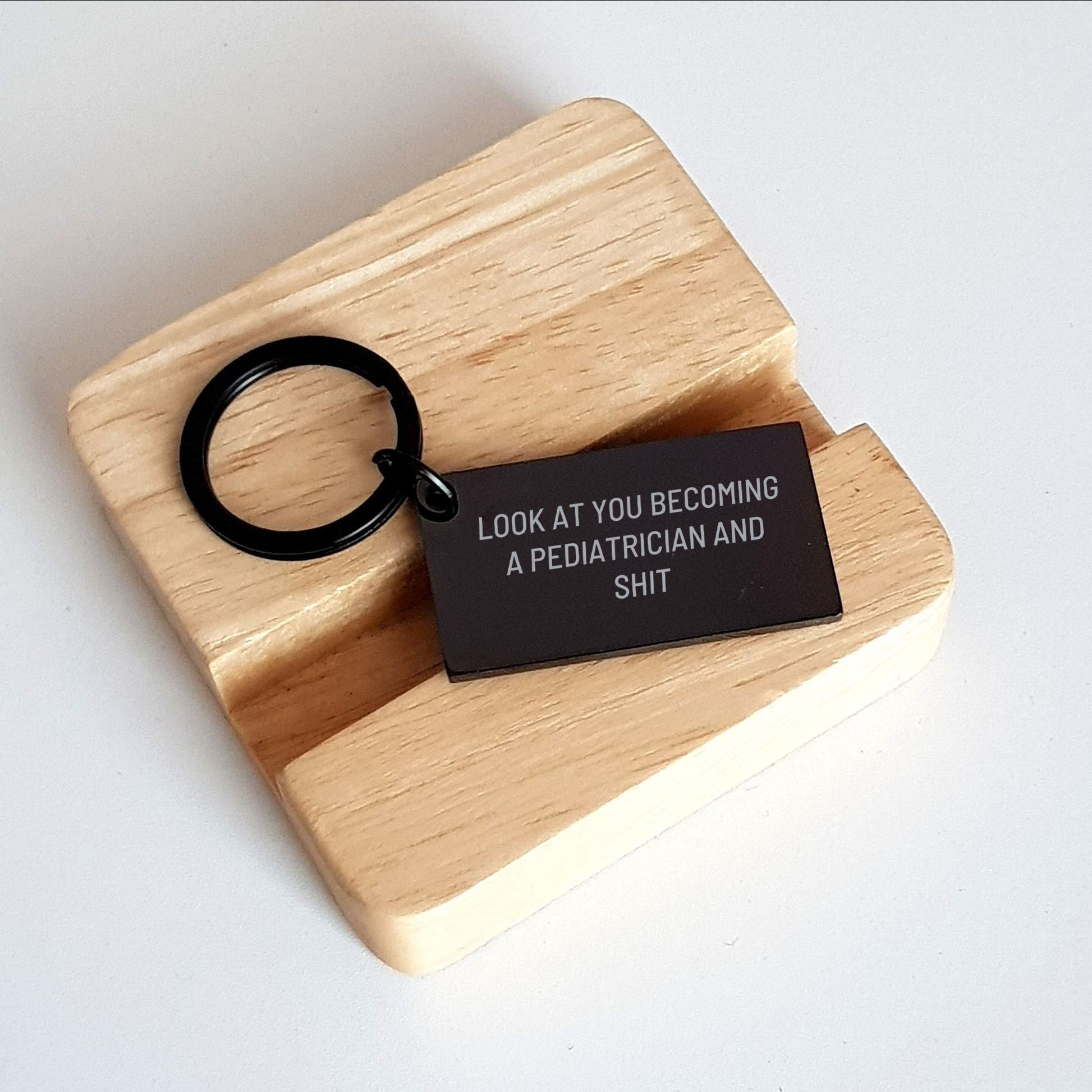 Funny Pediatrician Keychain Gifts from Friends for Graduation, 'Look At You Becoming A Pediatrician And Shit' Engraved Stainless Steel Keychain - Image 2