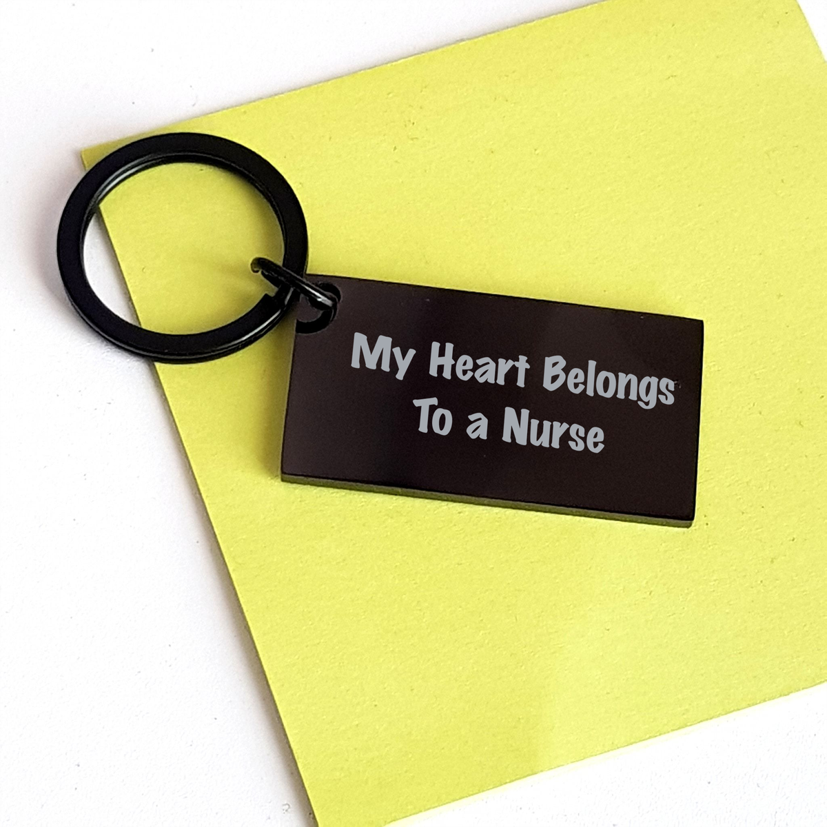 Funny Nurse Gifts from Friends for Father's Day - Keychain Quote 'My Heart Belongs To A Nurse' - Stainless Steel, Black, 1.57 x 0.87 inches - Image 3