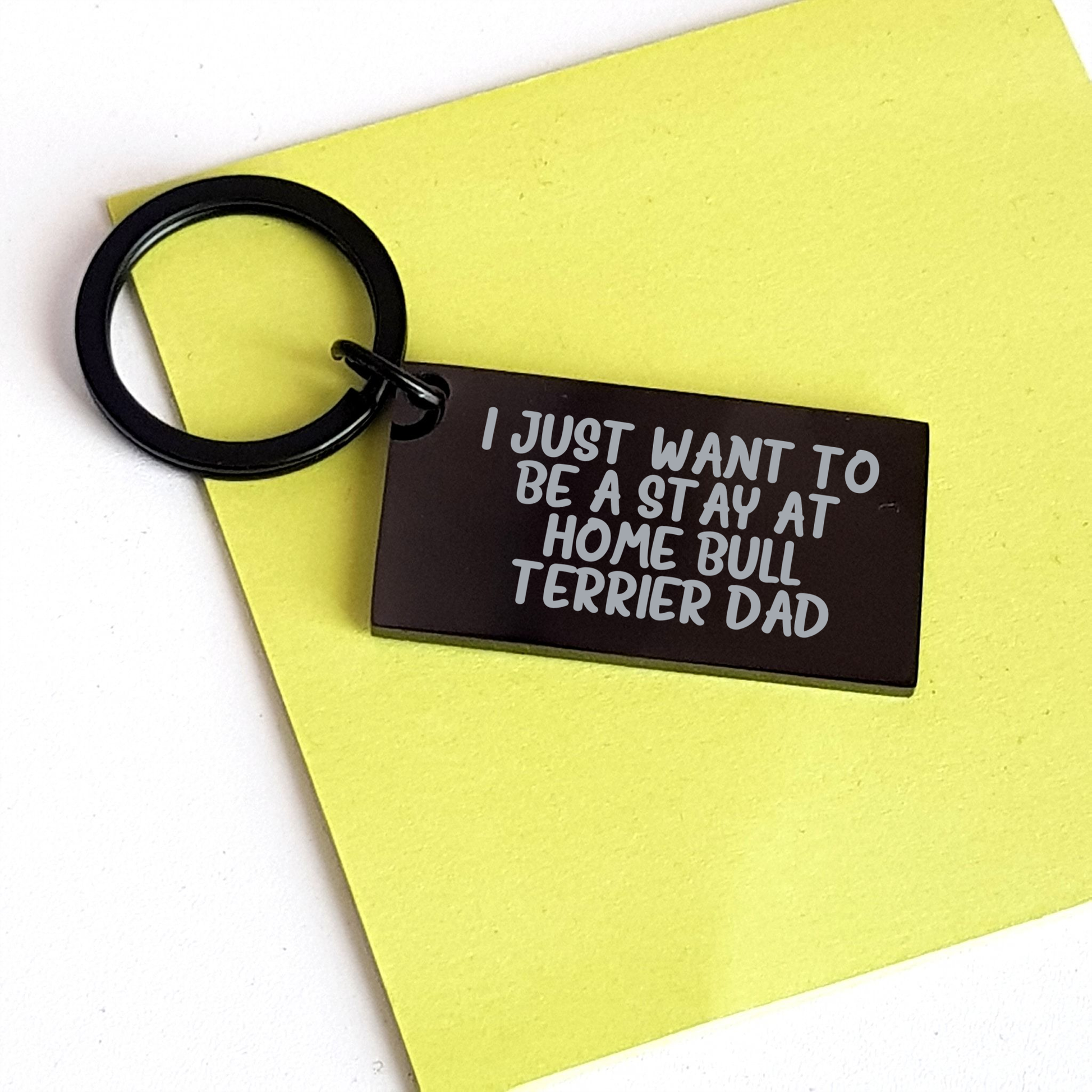 Bull Terrier Dad Keychain, Funny Quote Gifts for Men from Father's Day, Engraved Black Stainless Steel Keyring - Image 3