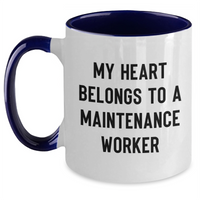 Load image into Gallery viewer, Funny Maintenance Worker Gifts, 'My Heart Belongs To A Maintenance Worker' Two Tone Coffee Mugs for Mom, Gifts from Family, Friends, or Coworkers, Perfect for Mother's Day - Main
