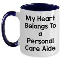 Load image into Gallery viewer, Funny Personal Care Aide Gifts from Friends and Family - &#39;My Heart Belongs To A Personal Care Aide&#39; Two Tone Coffee Mugs for Men and Women on Father&#39;s Day - Main
