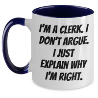 Load image into Gallery viewer, Clerk Humor Gifts for Men, Funny Two Tone Coffee Mug with Inspirational Quote, Unique Graduation Gifts for Coworkers from Family - Main
