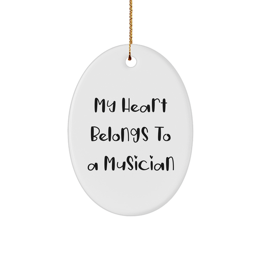 Funny Musician Gifts from Friends to Musicians - 'My Heart Belongs To A Musician' Oval Ornament, White, 3.25" tall, Christmas Unique Gifts for Musician Lovers - Image 1
