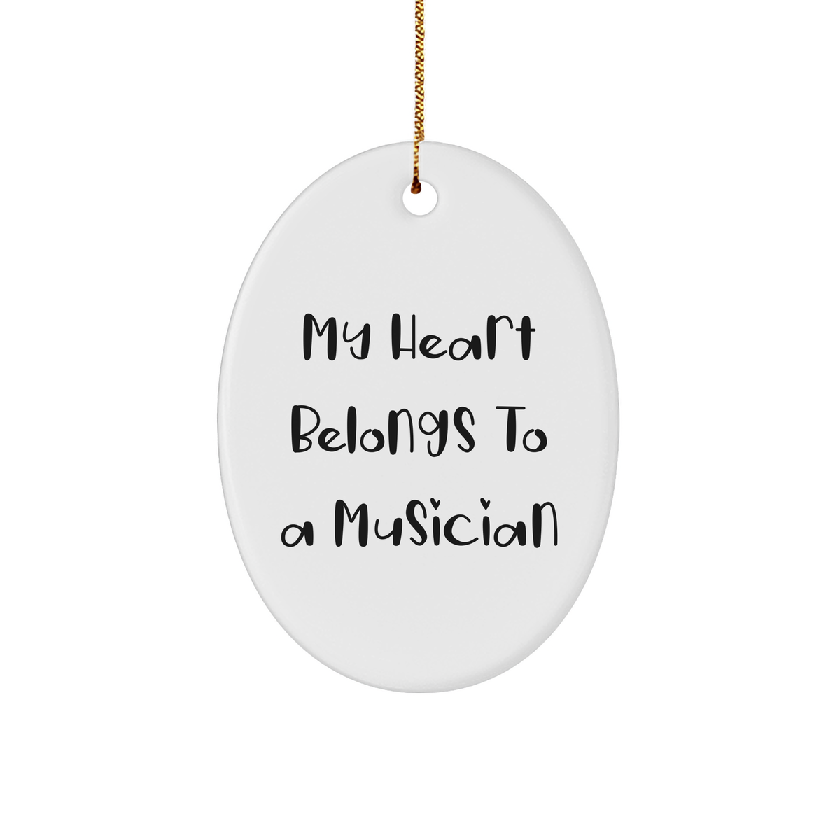Funny Musician Gifts from Friends to Musicians - 'My Heart Belongs To A Musician' Oval Ornament, White, 3.25" tall, Christmas Unique Gifts for Musician Lovers - Image 1