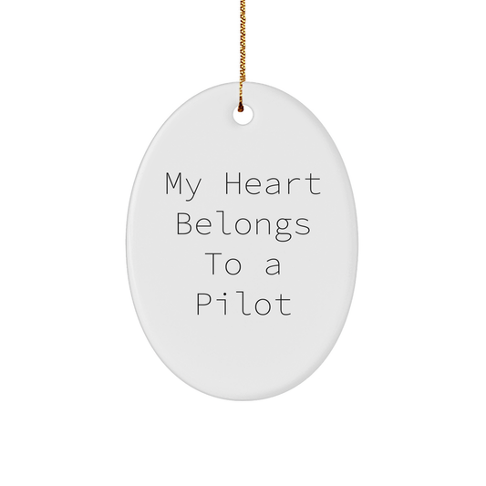 Pilot Gifts from Friends - My Heart Belongs To A Pilot Oval Ornament, Pilot Christmas Unique Gifts, Lovely Present for Men - Image 1