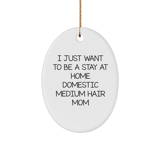 Funny Domestic Medium Hair Mom Oval Ornament, Gifts from Family to Domestic Medium Hair Women at Christmas, I Just Want To Be A Stay At Home Domestic Medium Hair Mom - Image 1