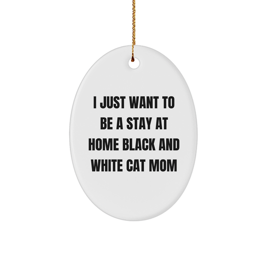 Funny Black and White Cat Mom Gifts from Friends, Family, or Coworkers - Oval Ornament for Christmas - Image 1