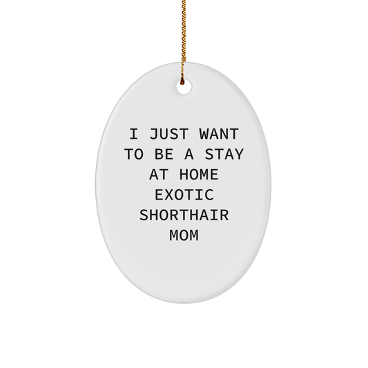 Exotic Shorthair Cat Mom Oval Ornament, Funny Gift from Friends to Family, 'I Just Want To Be A Stay At Home Mom' Quote, Christmas Unique Gifts for Cat Lovers - Image 1