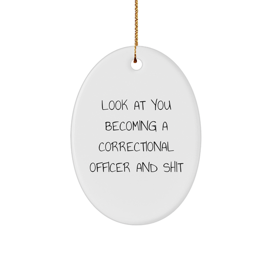 Funny Correctional Officer Gifts - Look at You Becoming a Correctional Officer and Shit Oval Ornament, Gifts from Friends, Family, or Coworkers for Men, Women, or Family - Image 1