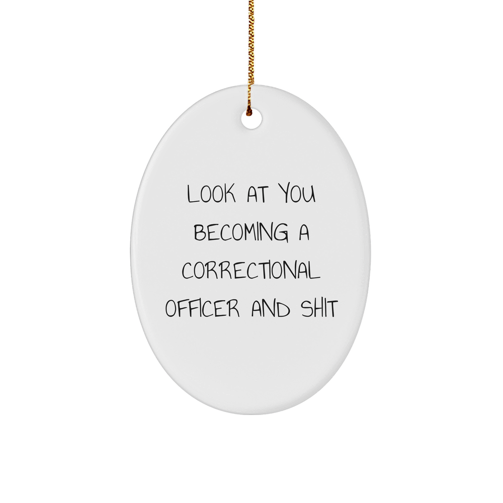 Funny Correctional Officer Gifts - Look at You Becoming a Correctional Officer and Shit Oval Ornament, Gifts from Friends, Family, or Coworkers for Men, Women, or Family - Image 1