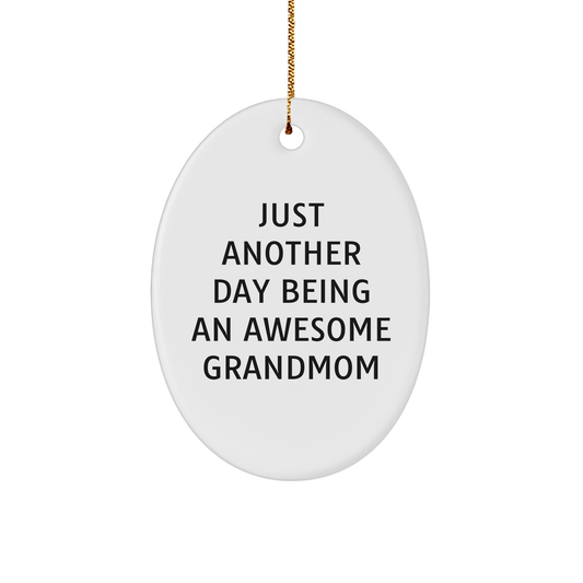 Grandmom's Awesome Christmas Oval Ornament, Funny Quote, White Color, Durable MDF, Ideal Gift from Men to Grandmom, Family - Image 1