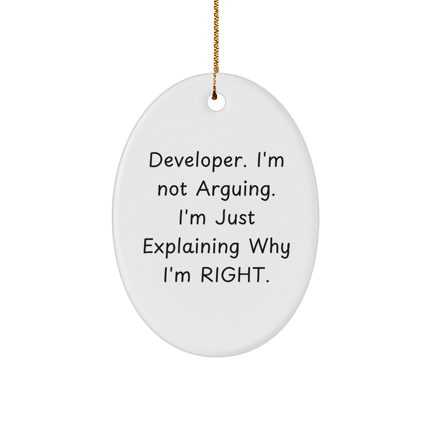 Developer Gifts from Friends, Not Arguing Oval Ornament for Christmas, Funny Quote - Image 1