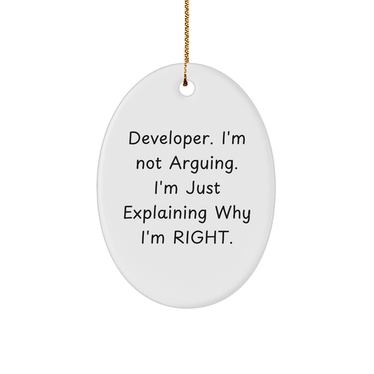 Developer Gifts from Friends, Not Arguing Oval Ornament for Christmas, Funny Quote - Image 1