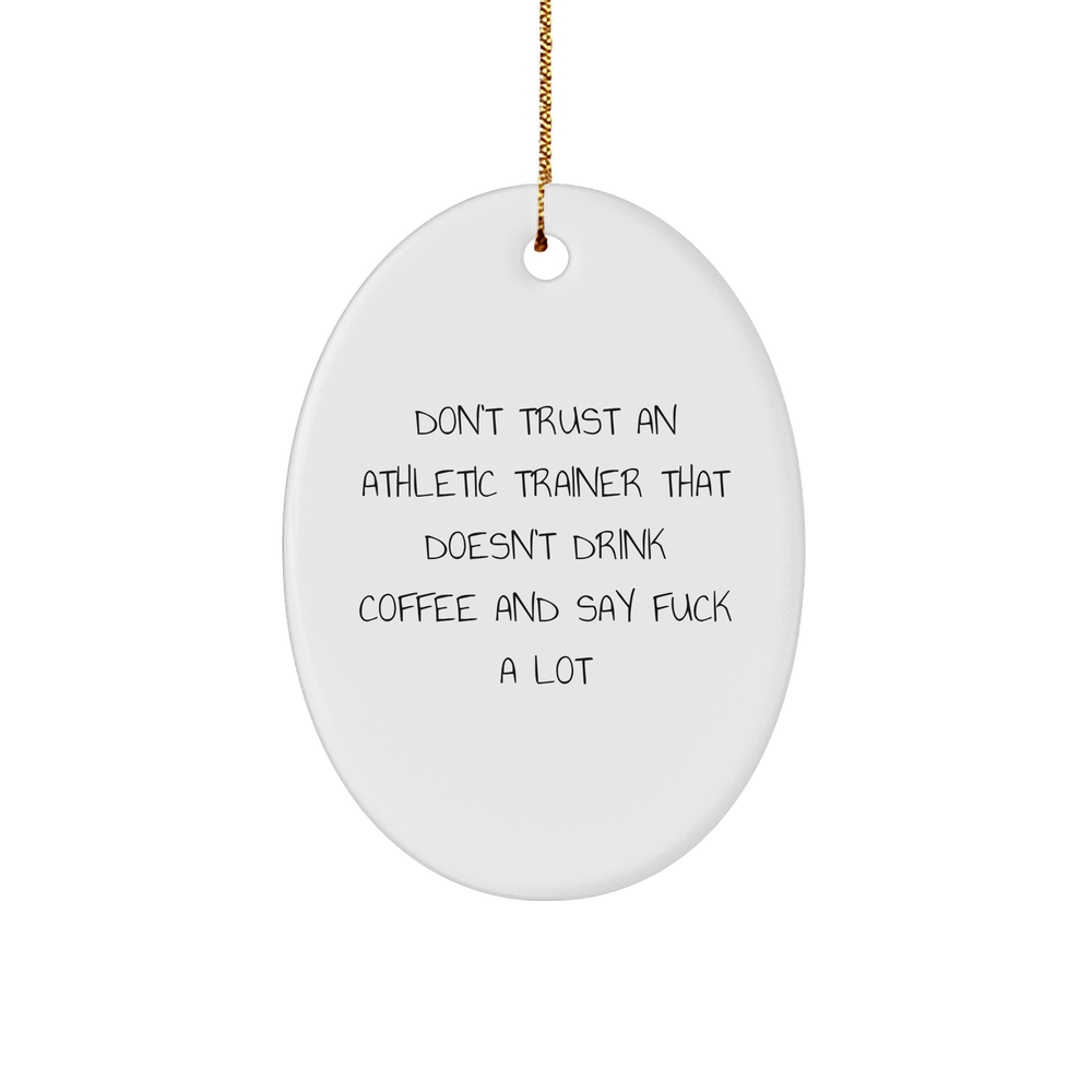 Athletic Trainer Gifts, Funny Oval Ornament Quote, and Christmas Cheer, Gifts from Men to Athletic Trainers, or Friends and Family, Gifts for Athletic Trainers, Oval Shaped, White - Image 1