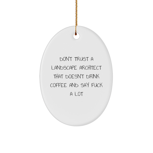 Funny Landscape Architect Gifts from Friends for Men, Oval Ornament with Don't Trust A Landscape Architect That Doesn't Drink Coffee And Say F--k A Lot, Christmas Decor - Image 1